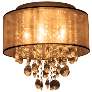 HOMCOM Modern Crystal Chandelier Flush Mount LED Ceiling Light w/ Drum Shade Silver