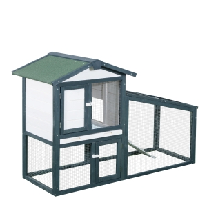 PawHut Conejera de Madera Exterior Jaula para Conejos de 2 Niveles con Bandeja Extraíble y Múltiples Entradas Techo de Asfalto Cobayas Gallinas 140x65x100 cm Verde
