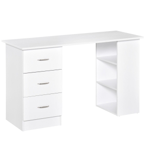 HOMCOM Computer Desk W/ 3 Shelf& Drawers, 120Wx49Dx72H cm-White Colour
