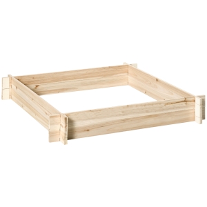 Outsunny Arriate de Madera de Jardín Cuadrado Suelo de Huerto Urbano Jardinera Macetero para Cultivos Plantas Flores Hierbas Terraza 100x100x16 cm Natural