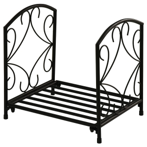 Outsunny Estante para Leña Metálico Leñero Interior y Exterior con Rejilla y Base Elevada Diseño Vintage Carga Máx. 50 kg 39,5x31,5x39,5 cm Negro