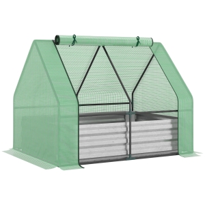 Outsunny Estufa de Jardim Pequeno Tipo Casa com Caixa de Plantio de Aço Interior Janela Enrolável e Cobertura de PE 40g/m² para Cultivos de Plantas Flores 127x95x92cm Verde