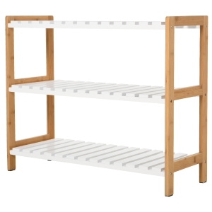 Homcom Dulap pentru Pantofi cu 3 Rafturi din MDF si Lemn de Pin si Bambus Alb 70 x 26 x 57,5 cm