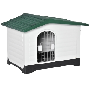 PawHut Casuta pentru caini in Plastic cu Usa si Fereastra 91x69x66cm Verde/Negru/Alb