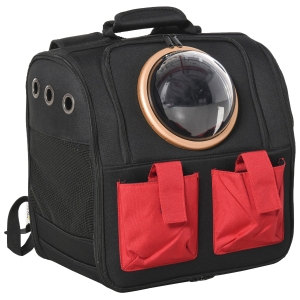 PawHut Rucsac pliabil cu hublou Pentru Animale Mici 38 x 24 x 38 cm, Negru/Rosu
