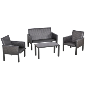 Outsunny Salon de Gradina cu Canapea de Exterior din Ratan Set 4 Buc Gri