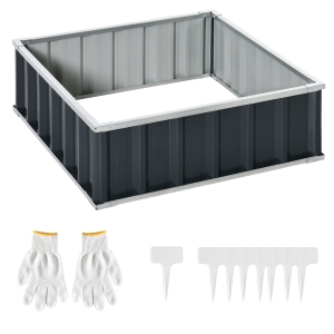 Outsunny Pat de Gradina Inaltat din Otel, Baza Deschisa si Asamblare fara Utilizarea Sculelor, 90x90x30cm