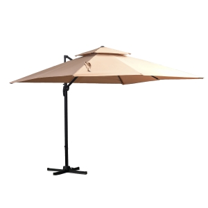 Outsunny Umbrella de Gradina 294x294cm cu brat si manivela, Inclinare Reglabila cu 6 niveluri, Crem
