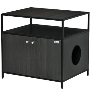 PawHut Dulap pentru Litiera pisici din Lemn si Otel cu 2 Usi Magnetice, 70x55x65.5cm