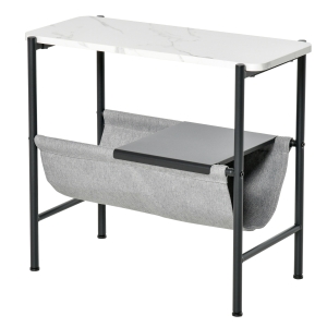 HomCom masuta de salon sau dormitor cu raft din tesatura, gri