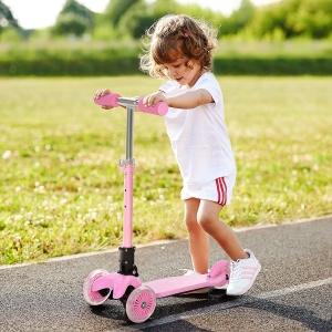 HOMCOM Trotineta Pliabila 3 Roti Luminate LED pentru Baieti si Fete 3-8 Anni - Roz