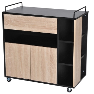 Homcom Dulapior de Bucatarie cu Sertare si Roti in Lemn, Stejar Negru 76.5x40x82cm