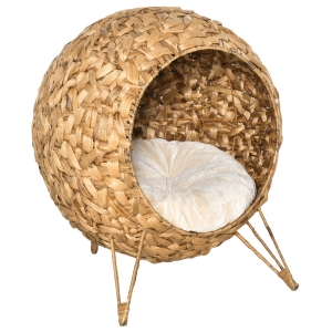PawHut Cos pentru Pisici Pana la 5 kg Casuţa pentru Pisici din Ratan Maro Φ52x58cm