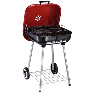 Outsunny barbecue cu capac si roti, 45x47.5x70cm, negru
