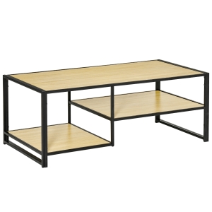 HOMCOM Masuta de Cafea Stil Industrial cu 3 Etajere, din MDF si Otel, 120x60x46cm - Lemn