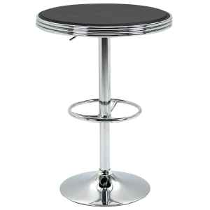 HOMCOM Masa Moderna de Bar sau de Bucatarie Rotunda din Metal si Imitatie de Piele Neagra