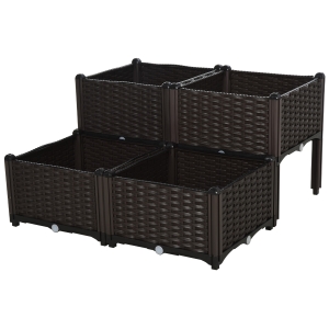 Outsunny set ghivece flori, 4 compartimente, 40x40x44cm, maro