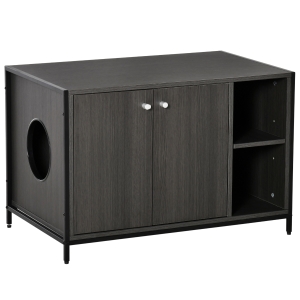 PawHut Dulap pentru Litiera Pisici cu Raft si 2 Usi magnetice, din lemn si otel, 83x51x55cm
