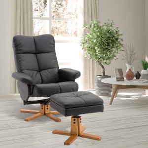 Homcom Fotoliu Relax Captusita cu Taburet, Negru, 80x99x86cm