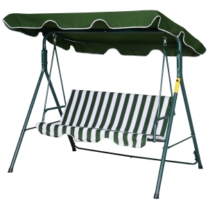 Outsunny Balansoar de Gradina 3 Locuri cu Dungi Verde Alb con Copertina Parasolar