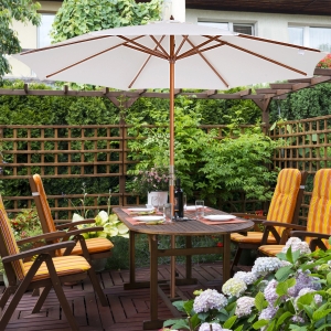 Outsunny Umbrela cu Stalp de Lemn Rezistent la razele UV bej Φ270 x 250A cm