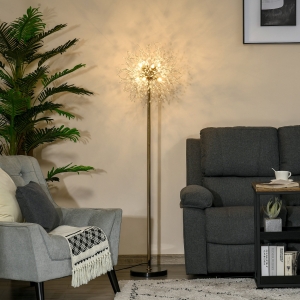 HOMCOM Lampa de Podea Moderna de Podea Rotunda si Abajur cu Cristale Lampa de Salon si Camera cu Tija 40W