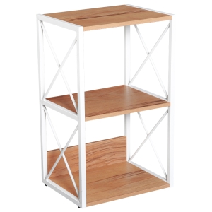 Homcom Mobilier Rastel Librarie 3 Rafturi cu Schelet in Otel Alb si Rafturi in Lemn 40x35x72.5cm