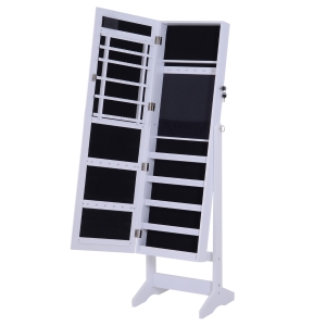Homcom Dulapior Cutie de bijuterii cu Oglinda cu 20 Lumini LED, Alb, 40x37x146 cm