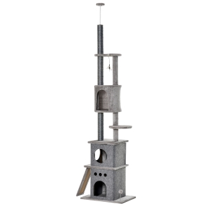 PawHut Ansamblu de joaca pentru pisici, Multifunctional, PAL/Plus, 60 x 40 x 225-255 cm, Gri