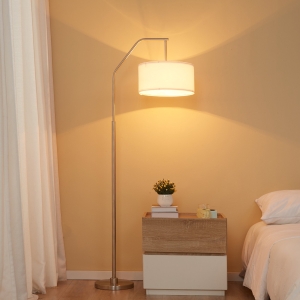 HOMCOM Lampă de podea modernă din oțel cu abajur din material textil, 65x33x158cm – alb
