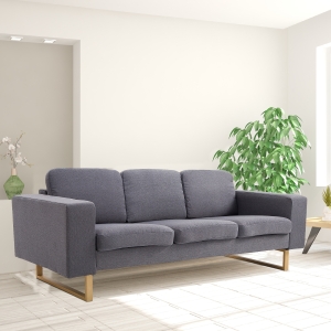 Homcom Canapea in 3 Locuri cu Perne in Tesatura de Lin Gri inchis, 200x82x78cm
