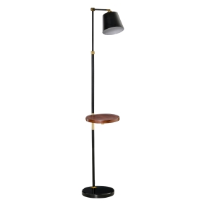 HOMCOM Lampa de Podea in Stil Vintage cu Etajera, Lampa de Podea Compatibila Metal - Negru/Auriu
