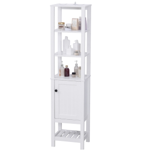 HOMCOM Dulap coloana de baie, design compact raft usa simplu alb