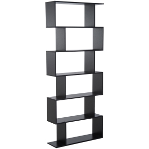 Homcom Librarie Design Modern in Lemn cu 6 Rafturi, Negru, 80x23x192cm