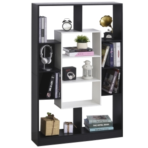 HOMCOM Biblioteca cu 3 Rafturi 8 Compartimente cubice Design Antirasturnare din Lemn Alb Negru