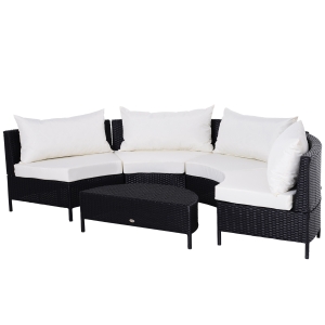 Outsunny Canapea de Extern in PE Rattan Negru cu Perna Alb , Set 5 Bucati cu Masuta