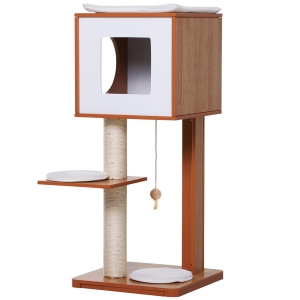 PawHut Ansamblu pentru Pisici cu 2 Stalpi din Lemn si Sisal si Perne pe 3 Nieluri 50 x 40 x91cm