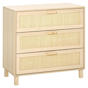 HOMCOM Casetiera cu 3 din lemn si ratan pentru camera de zi si dormitor, 80x40x80cm Culoare Lemn Natural