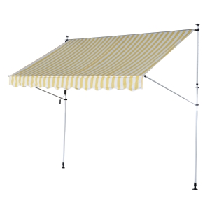 Outsunny Perdea Soare de Perete cu Stalp pentru Sprijin, Alb si Galben, 300x150cm