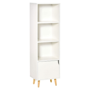 HOMCOM Raft Biblioteca cu 3 Etajere si 1 Dulapior din Lemn, 40x30x129,5cm - Alb