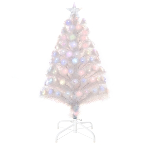 HOMCOM HOMCM Brad de Craciun Artificial Alb 90 Lumini LED Colorate si Fibre Optice