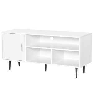 HOMCOM Mobilier TV Modern cu Dulapior si 3 Rafturi TV de pana la 60" din Lemn Alb
