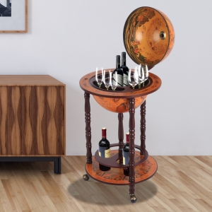 Homcom Minibar Glob Vintage Suport pentru Sticle cu 3 roti Ф44x87cm