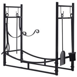 Outsunny Suport lemne de Interior si Exterior din Metal cu Accesorii pentru Semineu