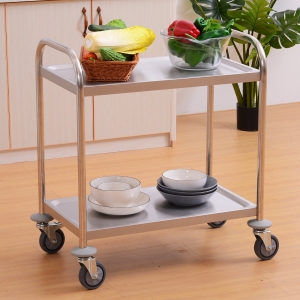 Homcom Carucior Pentru Bauturi Racoritoare de Bucatarie 2 Rafturi in Otel Inox 71x41x81cm
