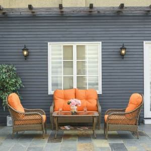Outsunny Set Mobilier de Gradina in Ratan PE 2 fotolii Canpea cu 2 locuri si masa