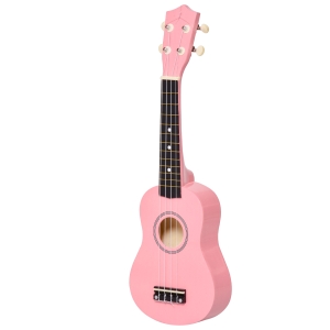 HOMCOM Ukulele Soprano de 53cm din Lemn 4 Cozi din Nylon Accesorii Incluse Roz