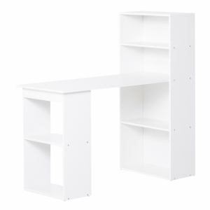 Homcom Birou modern cu Biblioteca in Lemn Alb 120x55x120cm