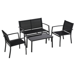 Outsunny Set de Gradina 4 bucati cu Masuta de cafea, 2 Scaune si o Panca in Metal, Negru
