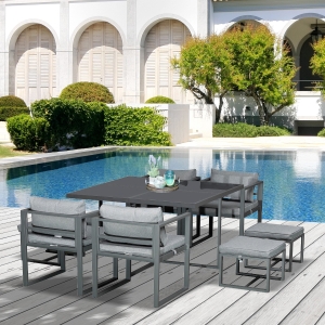 Outsunny Set cu Masa 4 Scaune şi 4 Taburete de Gradina din Aluminiu Gri